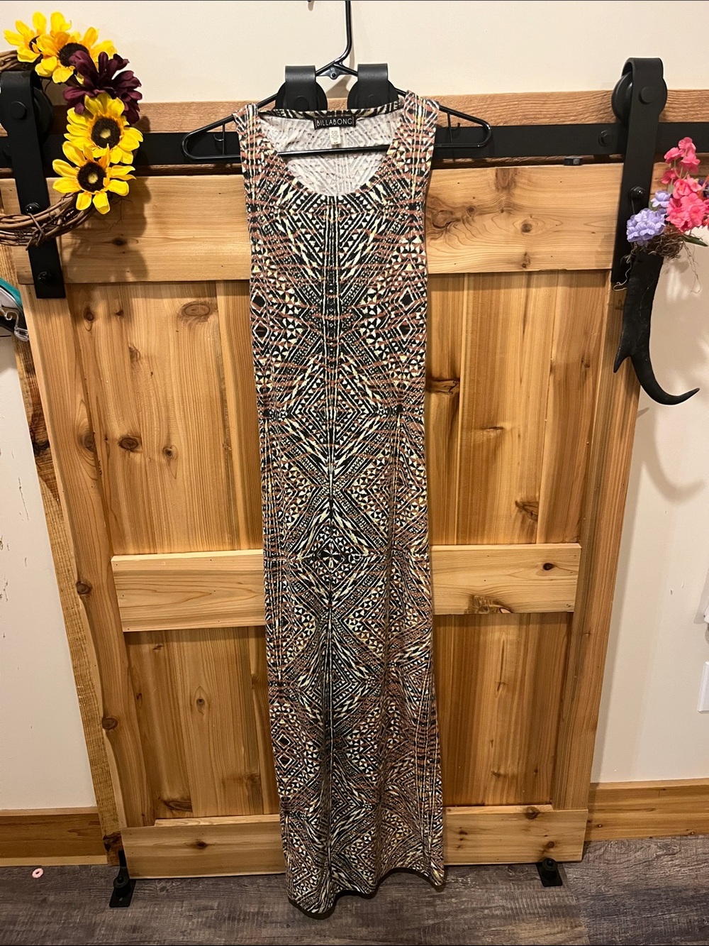 Billabong Printed Sleeveless Maxi Dress - Tan, Black, Cream, Rust, Green